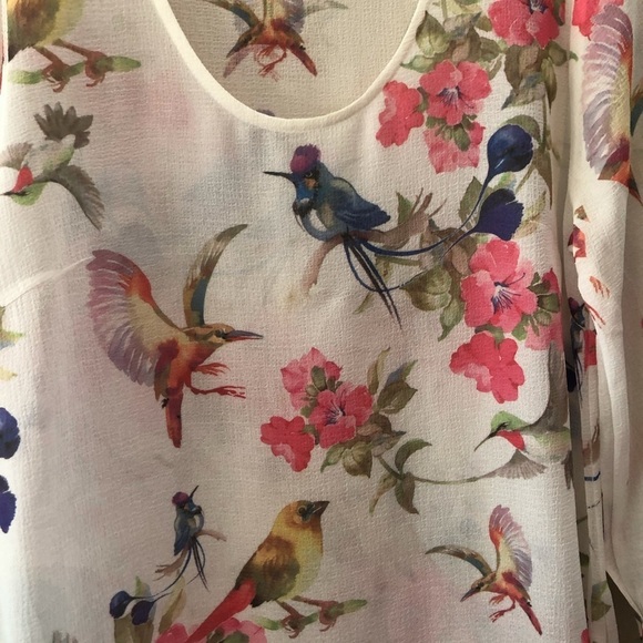 DNA Couture Sheer white blouse w/ Beautiful Bird S - Picture 6 of 10